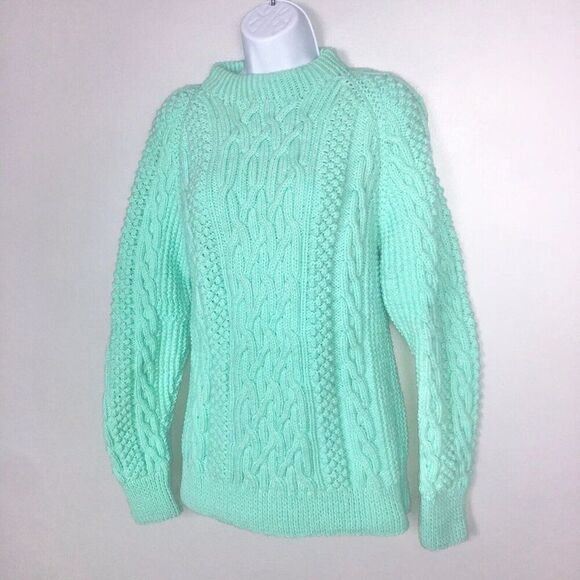 Womens Small Sweater Handmade Cable Knit Pullover Thick Mint Green NEW - Picture 4 of 7